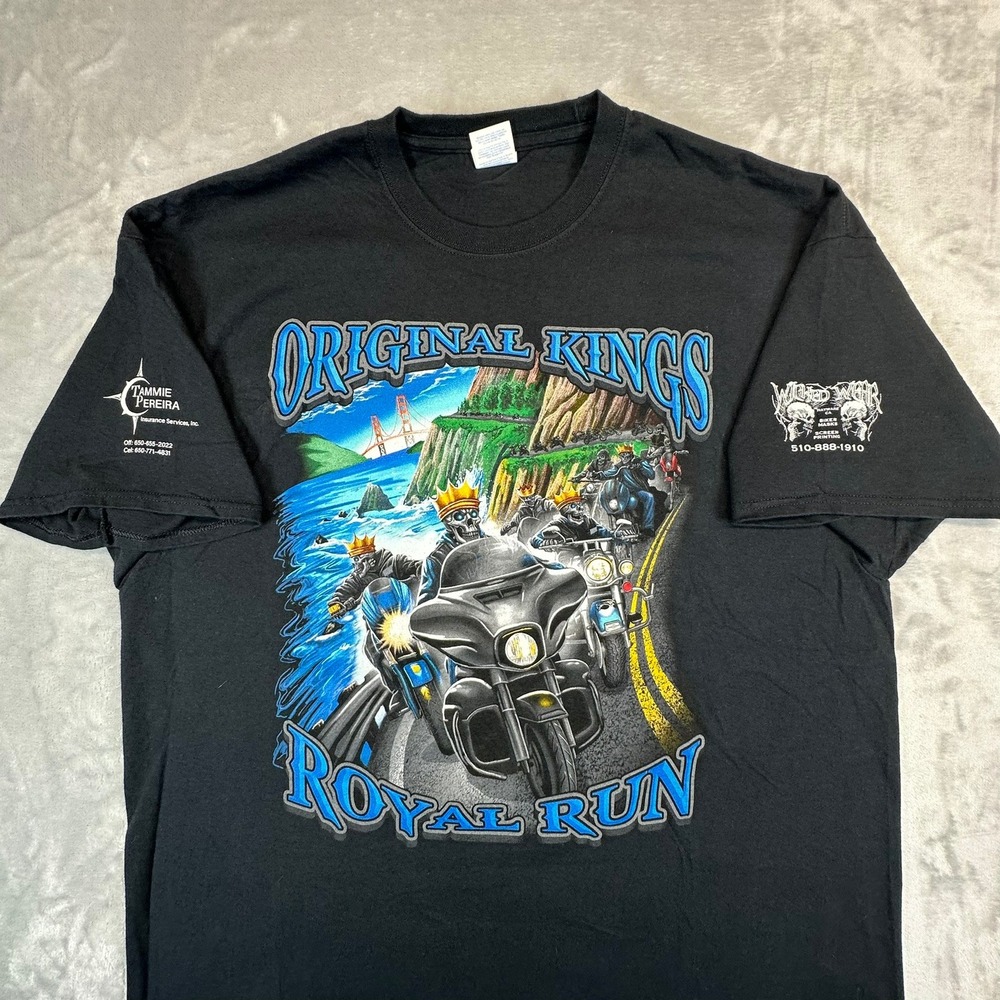 Port & Company T-Shirt Mens 2XL Black Original Kings Royal Run Biker Graphic Tee